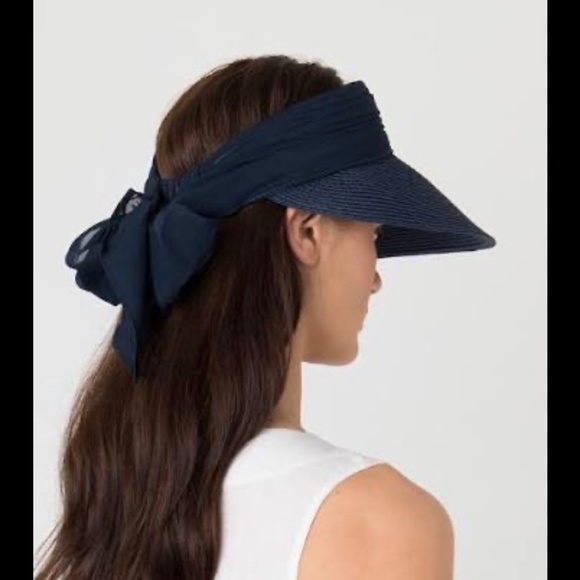 Blue sun visor w bow ribbon back, Pia Rossini new August visors hat sunhat hats. - Picture 6 of 12